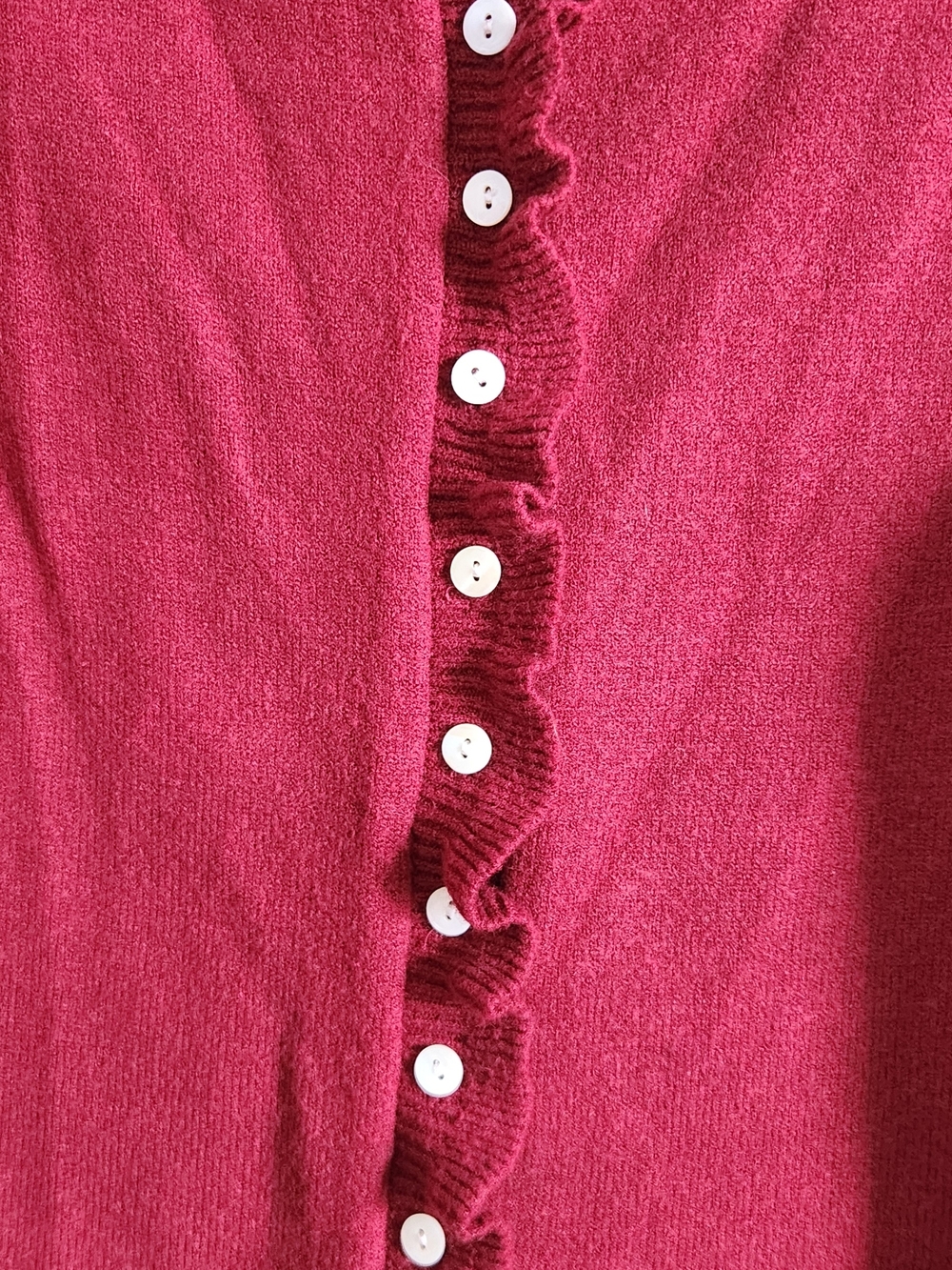 Red Ruffle-Trim Button Cardigan - Picture 3 of 3
